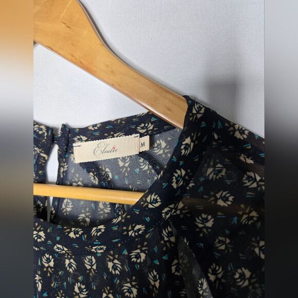 Women's Elodie Long-Sleeve Sheer Top - navy & cream Medium Romantic Bohemian - Picture 4 of 6